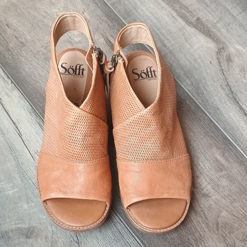 Sofft Tan Peep-Toe Sandals - Picture 2 of 10